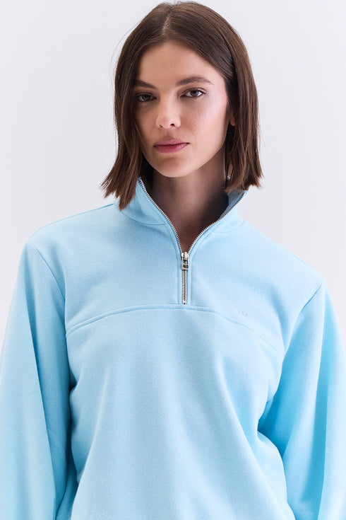 HOODIE GOLA ZIPER AZUL CLARO