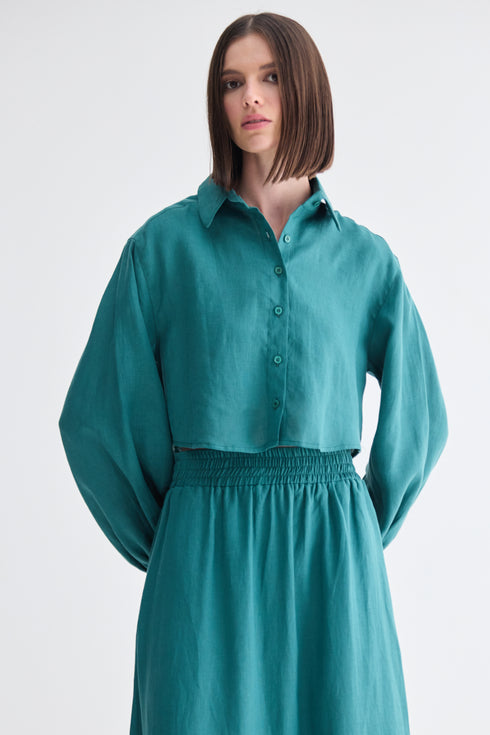 CAMISA MANGAS BUFANTE VERDE ESCURO