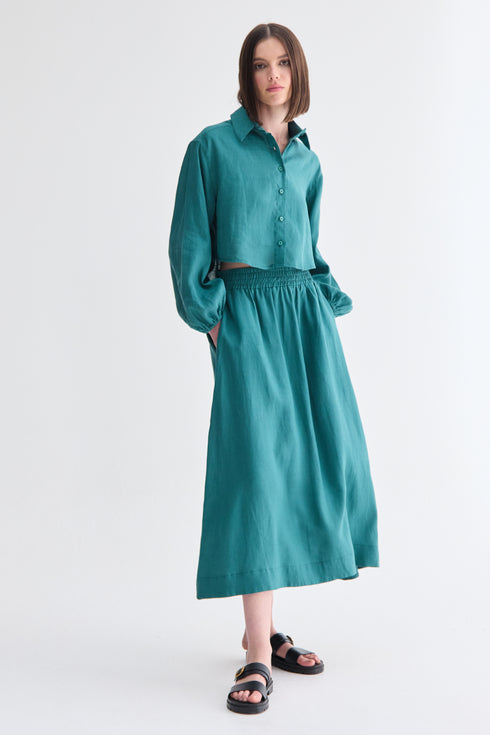 CAMISA MANGAS BUFANTE VERDE ESCURO