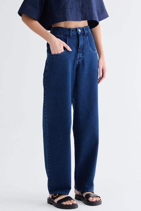 CALÇA AMPLA JEANS MARINHO