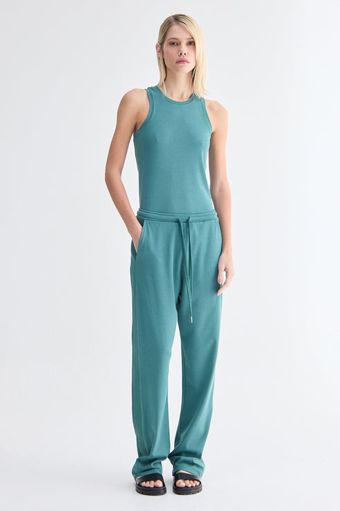 CALÇA RETA FAIXA VERDE ESCURO