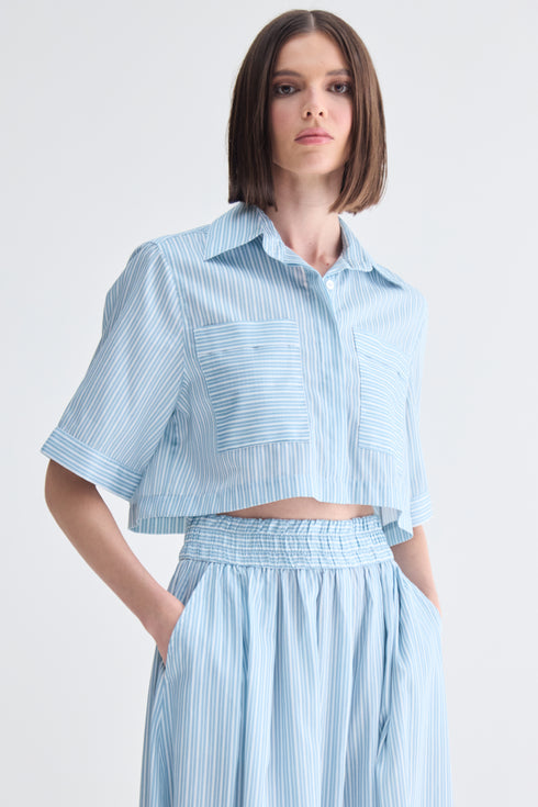 CAMISA MANGA CURTA LISTRA AZUL CLARO