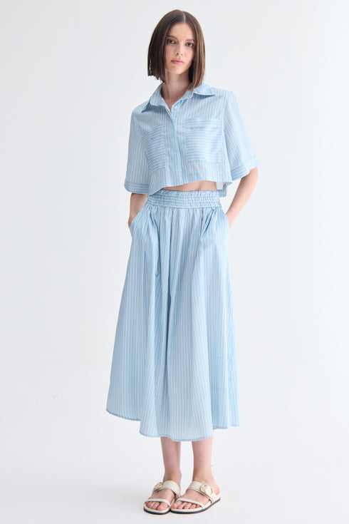 CAMISA MANGA CURTA LISTRA AZUL CLARO