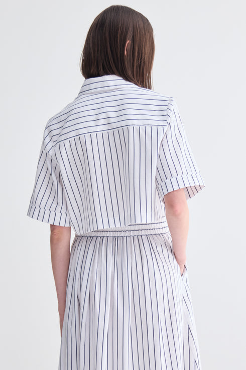 CAMISA MANGA CURTA LISTRA FINA MARINHO