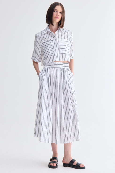 CAMISA MANGA CURTA LISTRA FINA MARINHO