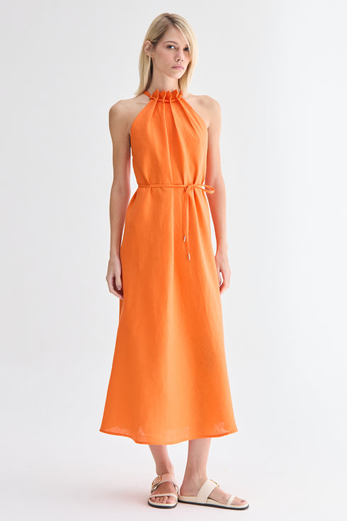 VESTIDO PREGAS LARANJA