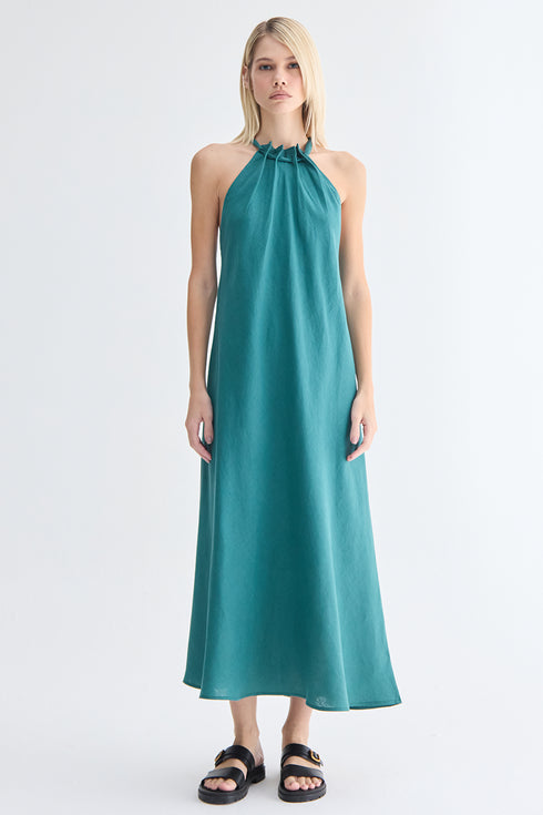 VESTIDO PREGAS VERDE ESCURO