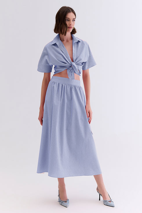 SAIA LISTRADA MIDI LONGA AZUL