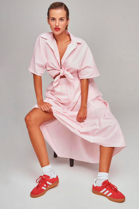 SAIA LISTRADA MIDI LONGA ROSA