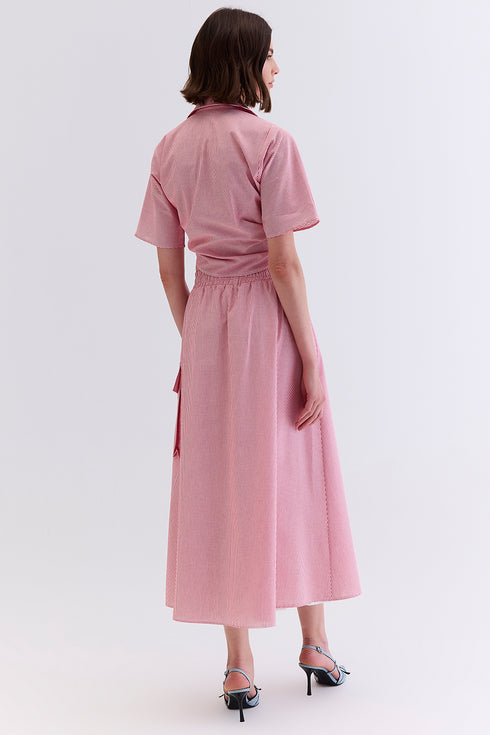 SAIA LISTRADA MIDI LONGA VERMELHA