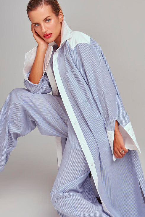 CHEMISE TRICOLINE LISTRADO AZUL