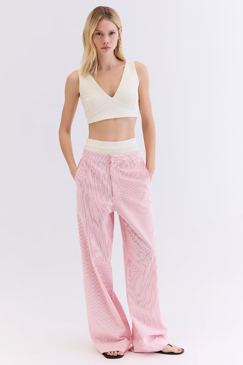 CALÇA LISTRADA AMPLA ROSA