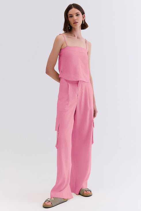 CALÇA LINHO PANTALONA ROSA