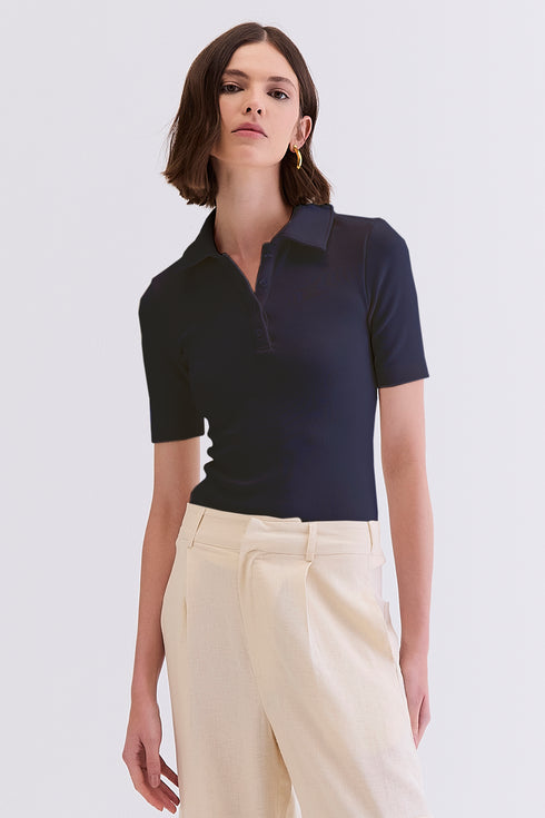 BLUSA POLO CANELADO MARINHO