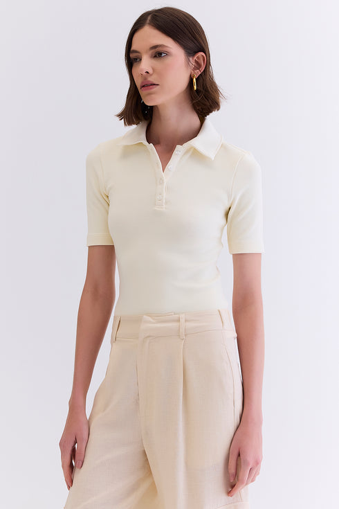 BLUSA POLO CANELADO OFF WHITE