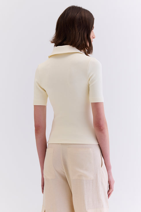 BLUSA POLO CANELADO OFF WHITE