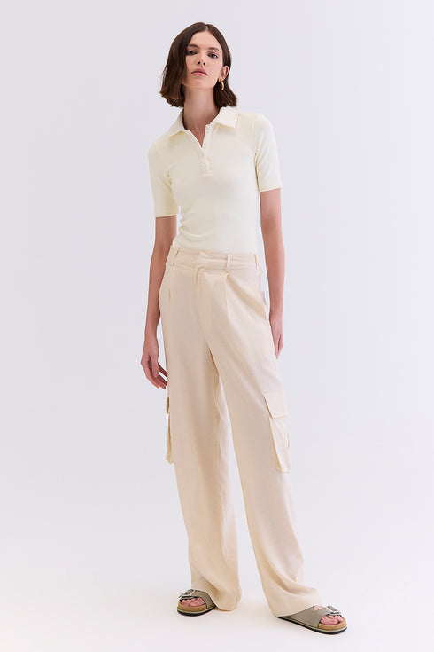 BLUSA POLO CANELADO OFF WHITE