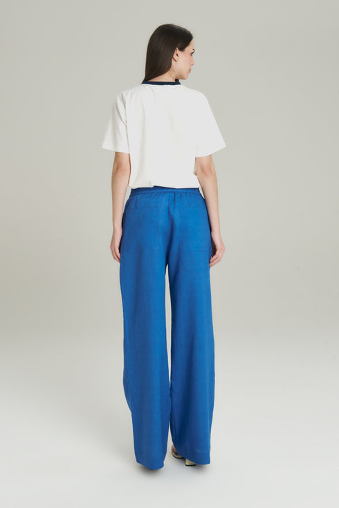 CALÇA COM PANO LINHO AZUL
