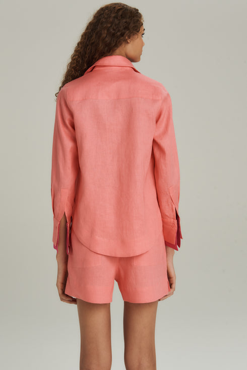 CAMISA LINHO BICOLOR ROSA