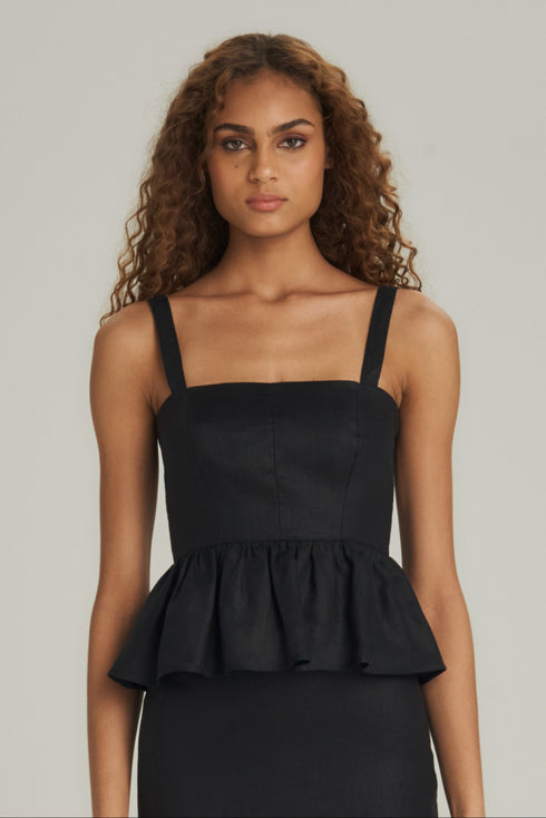 BLUSA PEPLUM LINHO PRETO