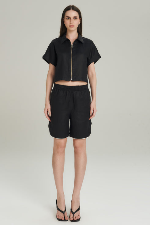 SHORTS BICOLOR LINHO PRETO