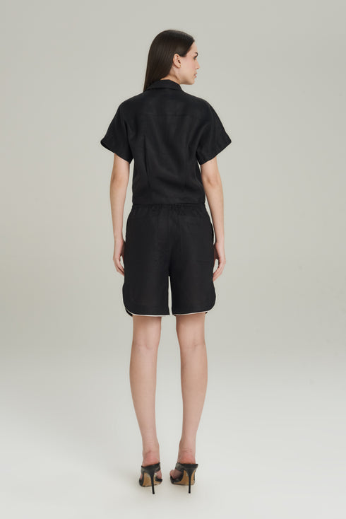 SHORTS BICOLOR LINHO PRETO
