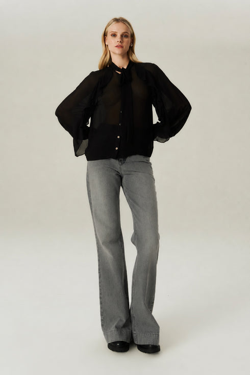 CALÇA JEANS FLARE CINZA