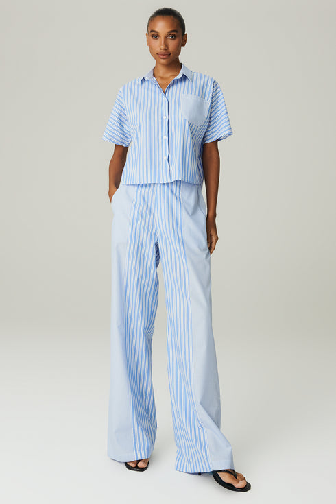 CALCA RECORTE LISTRADA AZUL CLARO