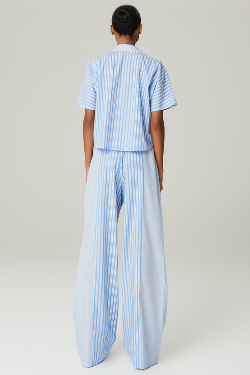 CALCA RECORTE LISTRADA AZUL CLARO