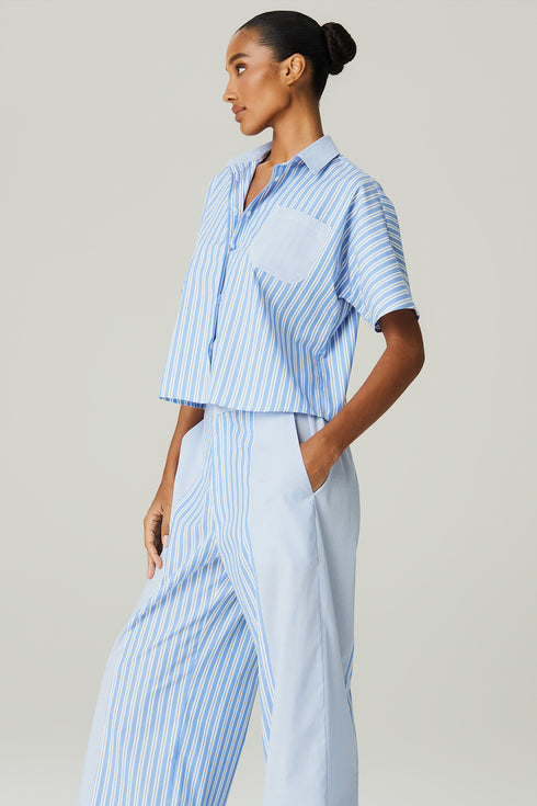 CALCA RECORTE LISTRADA AZUL CLARO