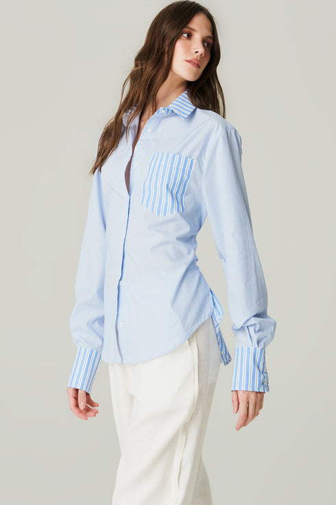 CAMISA AMARRACAO LISTRADA AZUL CLARO