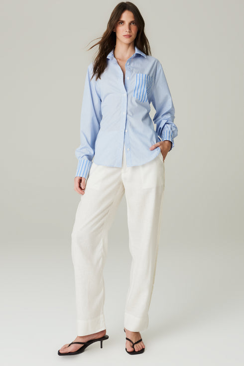 CAMISA AMARRACAO LISTRADA AZUL CLARO