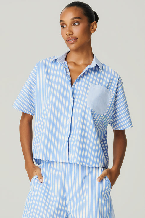 CAMISA MANGA CURTA LISTRADA AZUL