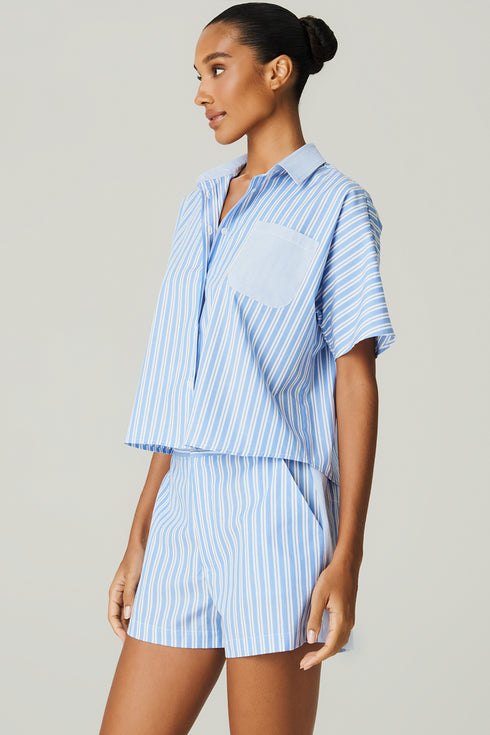 CAMISA MANGA CURTA LISTRADA AZUL