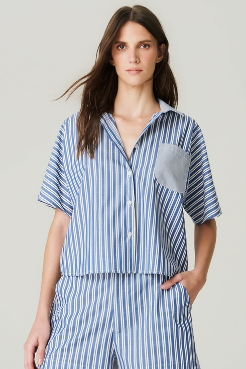 CAMISA MANGA CURTA LISTRADA MARINHO