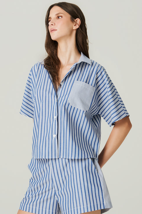 CAMISA MANGA CURTA LISTRADA MARINHO