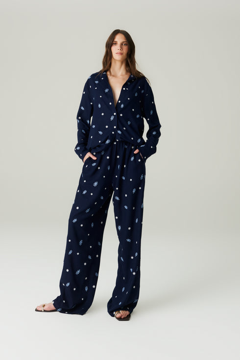 CAMISA LINHO BORDADA MARINHO