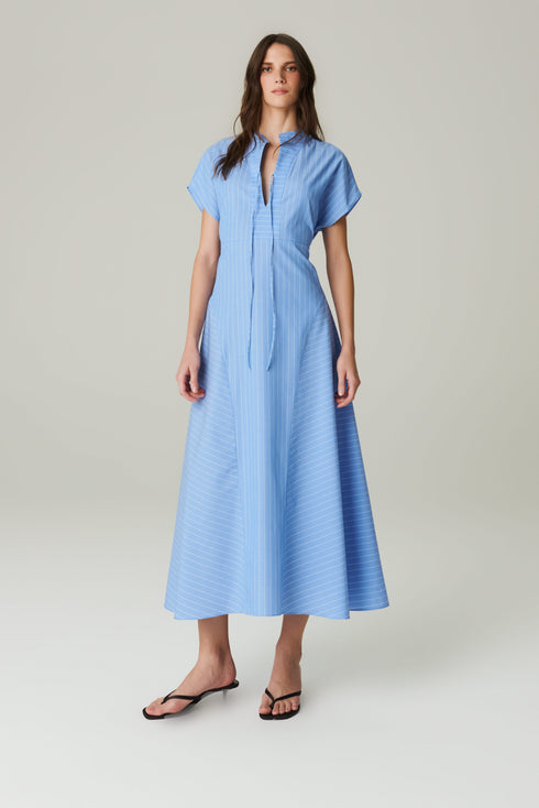 VESTIDO LISTRA RECORTE AZUL CLARO