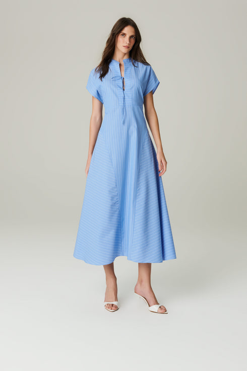 VESTIDO LISTRA RECORTE AZUL CLARO