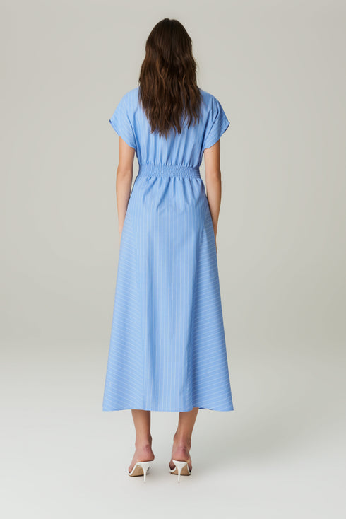 VESTIDO LISTRA RECORTE AZUL CLARO