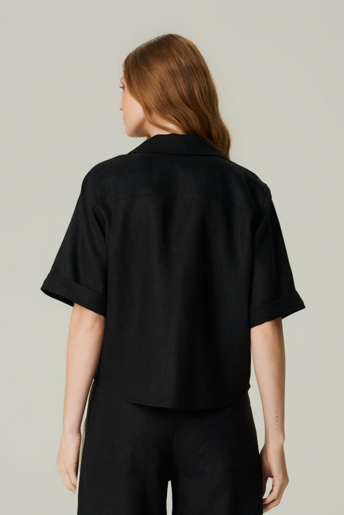 CAMISA LINHO MANGA CURTA PRETO