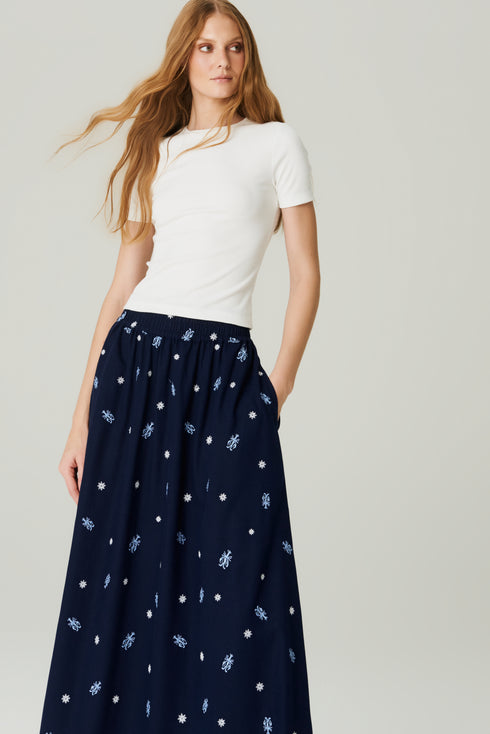 SAIA LINHO BORDADA MARINHO