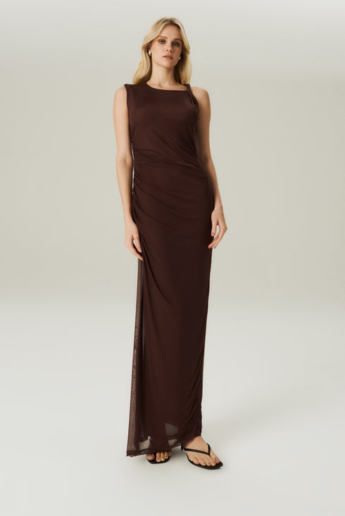 VESTIDO MID TULE MARROM