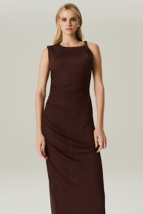 VESTIDO MID TULE MARROM