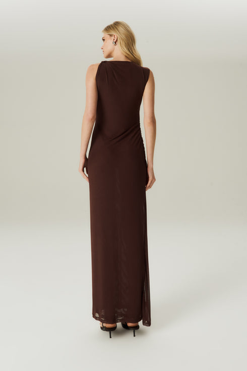 VESTIDO MID TULE MARROM