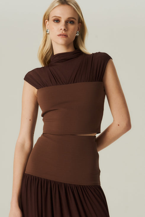 TOP TULE DEGAGE MARROM