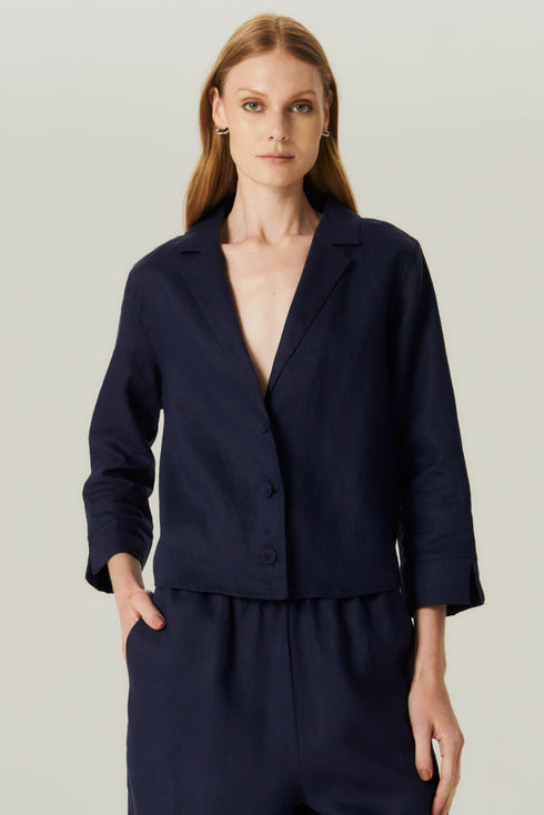 CAMISA DECOTE LINHO MARINHO