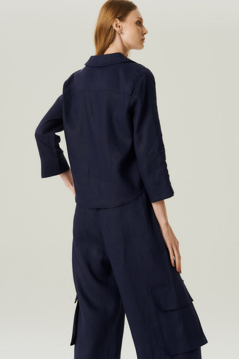 CAMISA DECOTE LINHO MARINHO