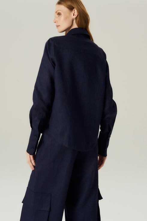 CAMISA LINHO BARRA MARINHO