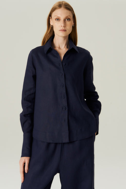 CAMISA LINHO BARRA MARINHO